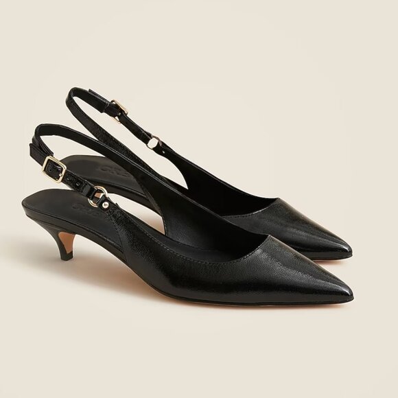 J. Crew Shoes - Slingback kitten heels in black crinkle patent leather - Size 7